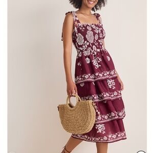 Francesca's Collections Burgundy Floral Midi Dress
